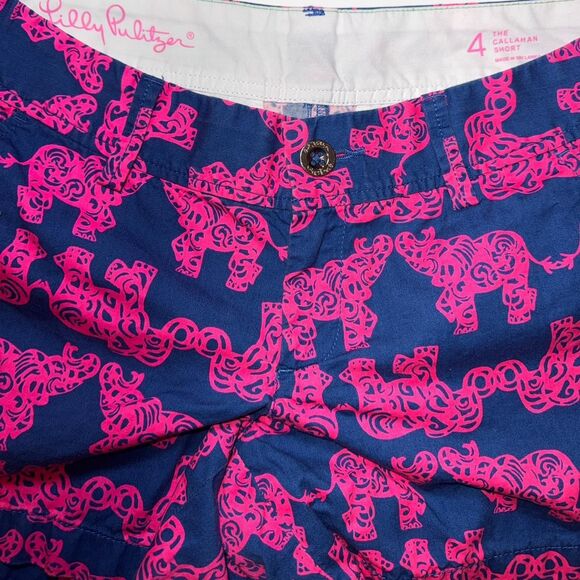 Lilly Pulitzer Pink and Blue Elephant Print Chino Shorts SIZE 4 - Picture 2 of 8
